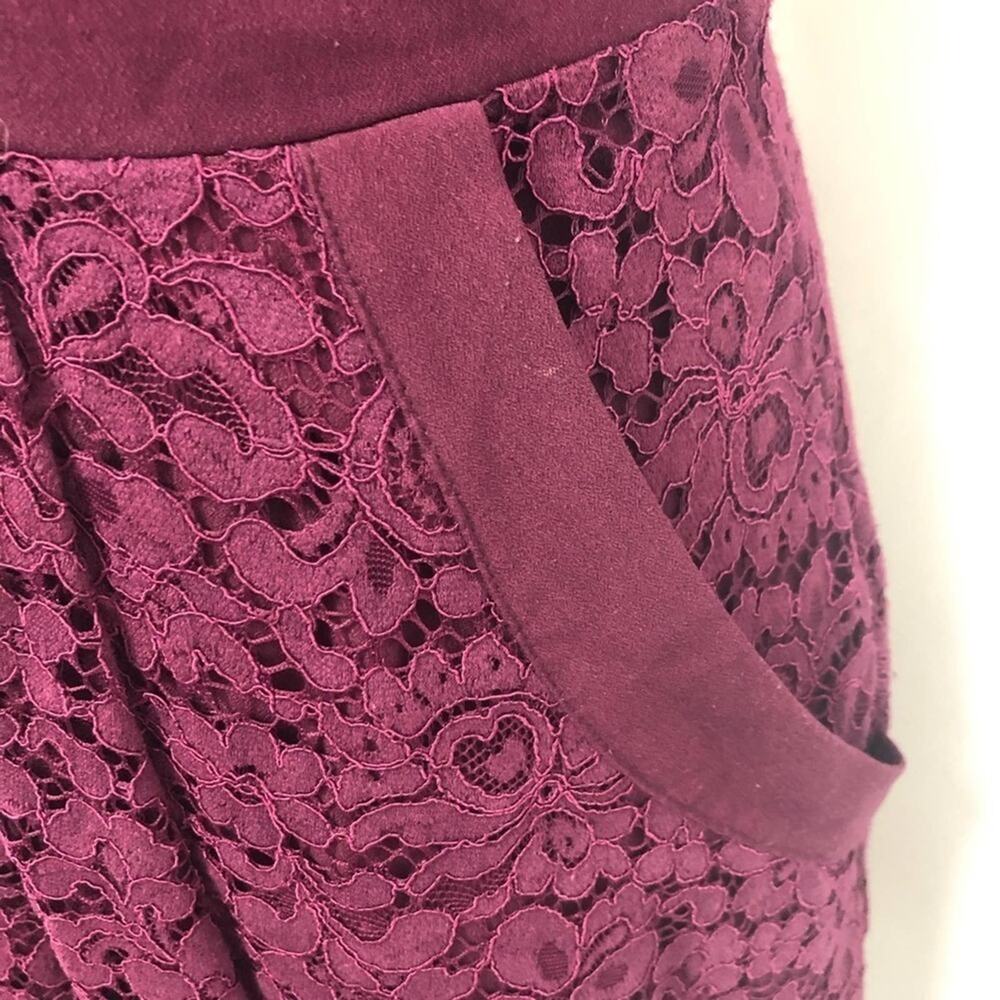 Free People Lovely In Love Lace Mini Dress Flirty Burgundy Berry Women's Size M - Picture 6 of 7